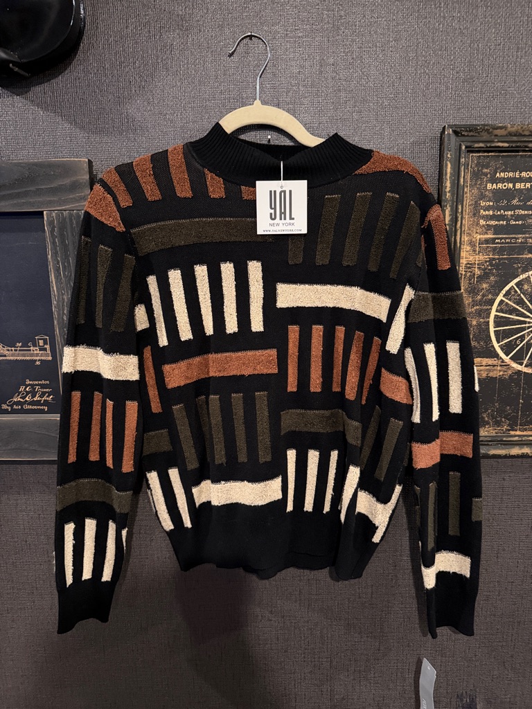 Yal New York Geometric Pattern Crewneck Sweater - Black, Brown, Olive, Cream